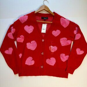 NWT 33 Degrees Red Sweater with Hearts  Valentines Day Pattern Size Small